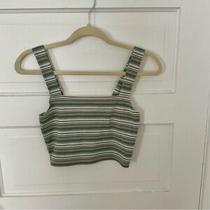 American Eagle Outfitters Green & White Striped Square-Neck Crop Top